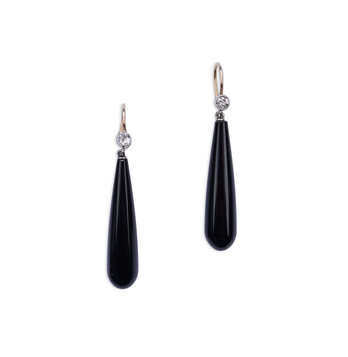 A pair of Art Deco onyx and diamond earrings, early 20th century